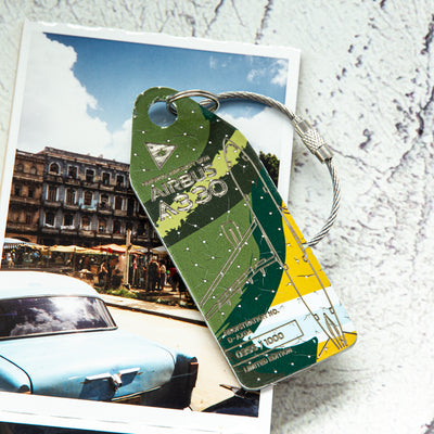 Aviationtag Airbus A330 D-AXGA Cuba Aircraft Tag Edition Mood of multicolored Plane Tag next to Cuba postcard