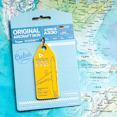 Aviationtag Airbus A330 D-AXGA Cuba Aircraft Tag Edition Mood of Plane Tag on Worldmap