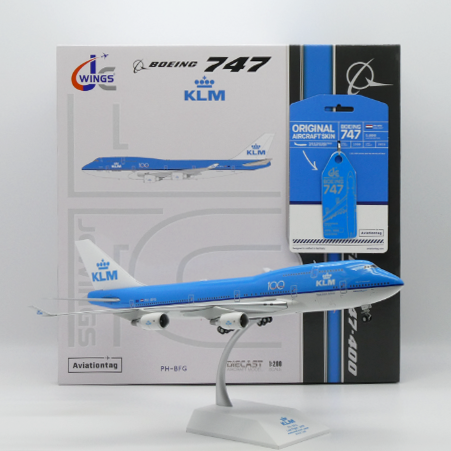 JC Wings X Aviationtag Bundle KLM "100" Boeing 747 1:200 